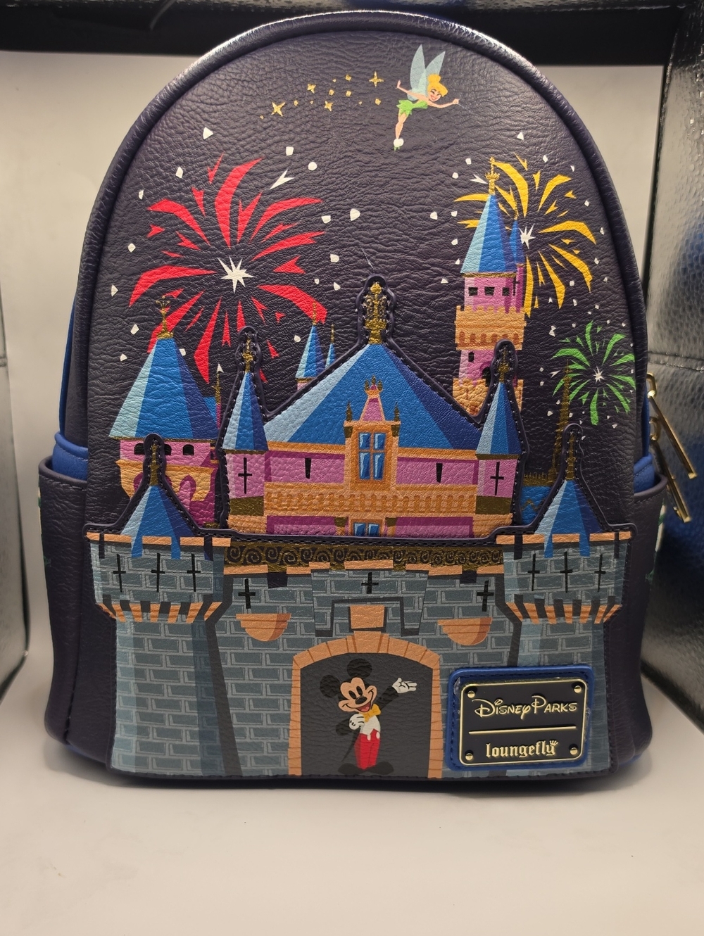 Loungefly Navy Disney Castle Mini Backpack with Colorful Fireworks